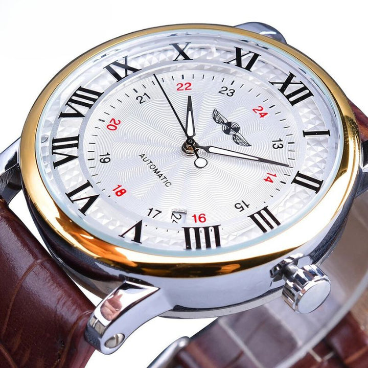 Mode Luxus Leder Vollautomatischer Mechanischer Uhr