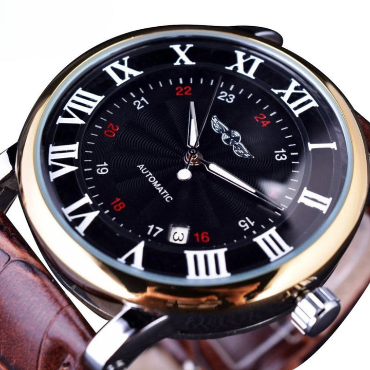 Mode Luxus Leder Vollautomatischer Mechanischer Uhr