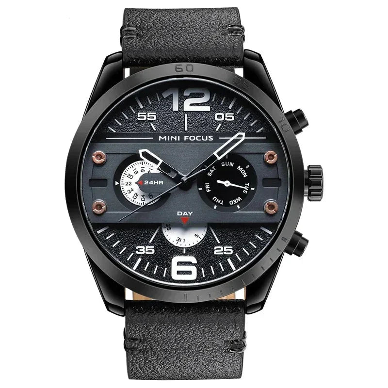 Luxus Lederband Quarz Chronograph Wasserdichte Sportuhr