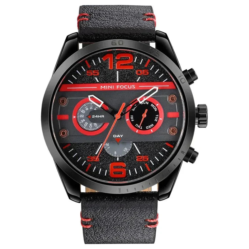 Luxus Lederband Quarz Chronograph Wasserdichte Sportuhr