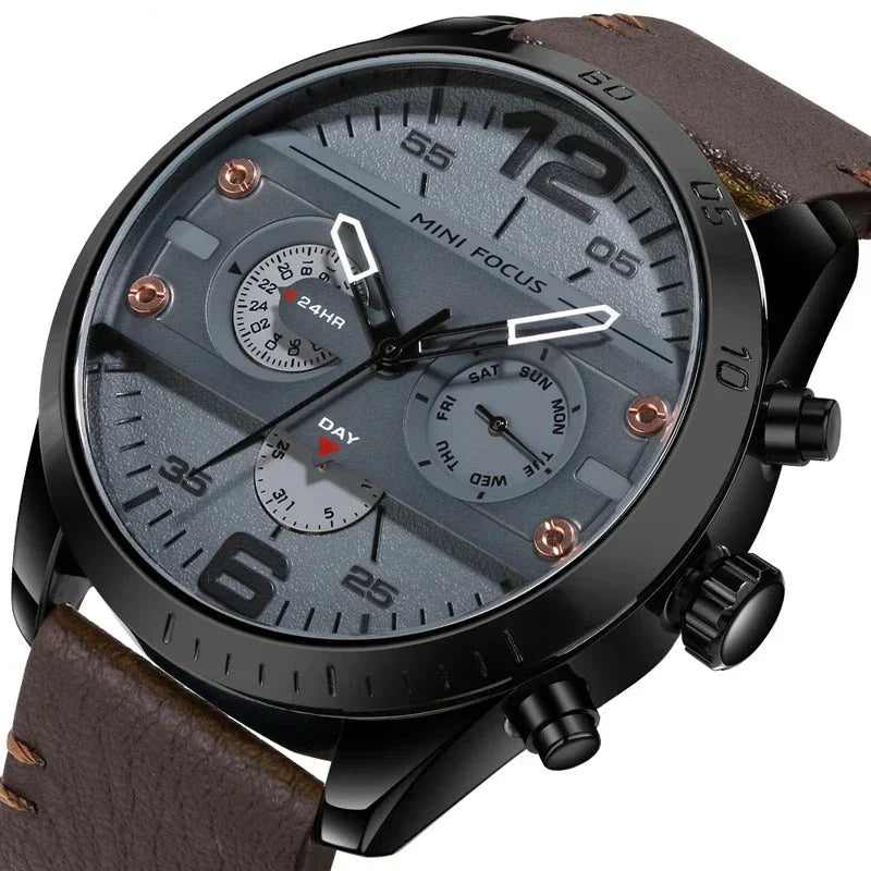 Luxus Lederband Quarz Chronograph Wasserdichte Sportuhr