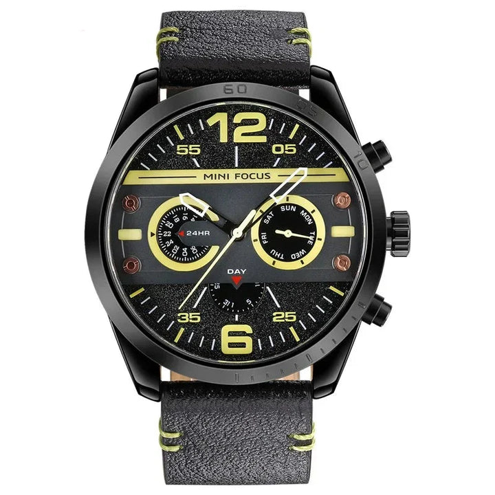 Luxus Lederband Quarz Chronograph Wasserdichte Sportuhr