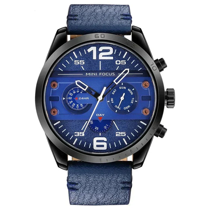 Luxus Lederband Quarz Chronograph Wasserdichte Sportuhr