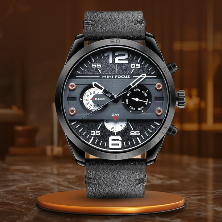 Luxus Lederband Quarz Chronograph Wasserdichte Sportuhr