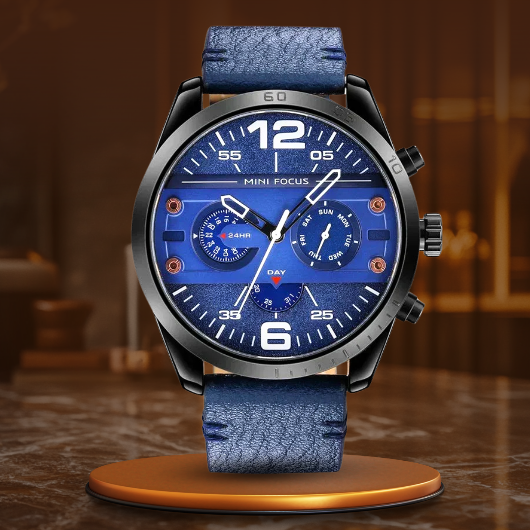 Luxus Lederband Quarz Chronograph Wasserdichte Sportuhr