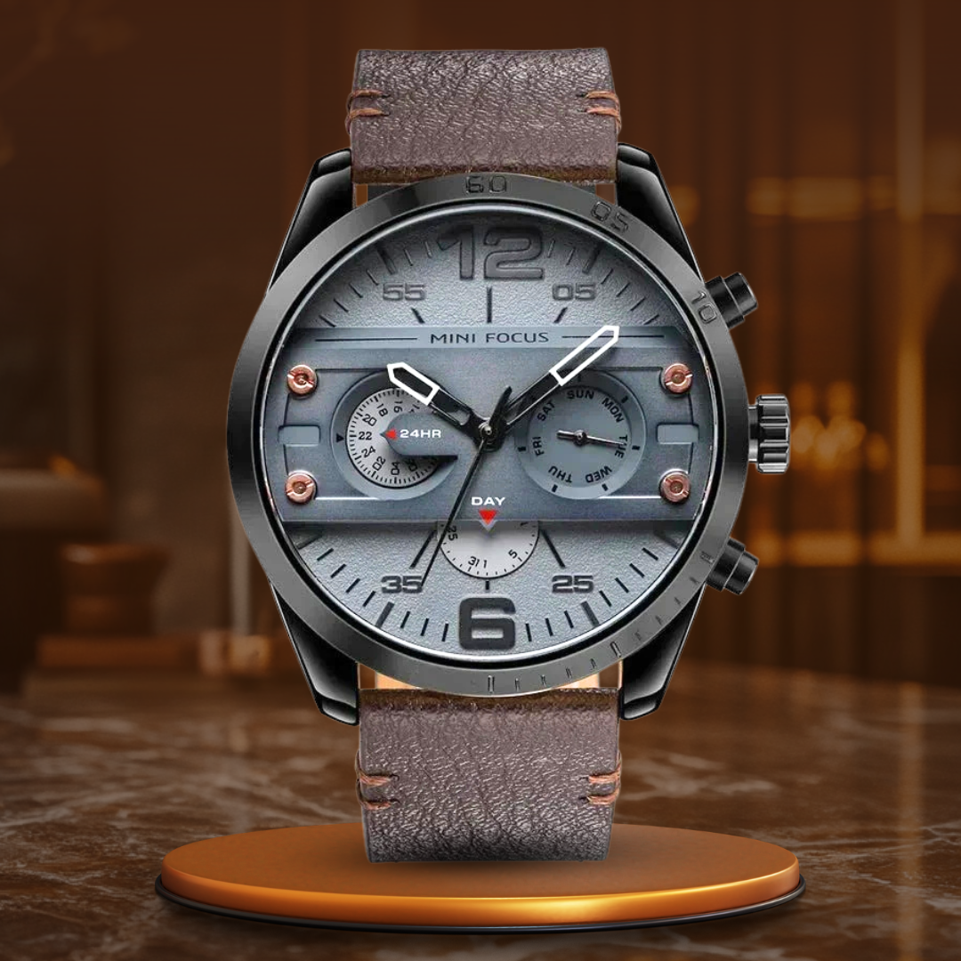 Luxus Lederband Quarz Chronograph Wasserdichte Sportuhr