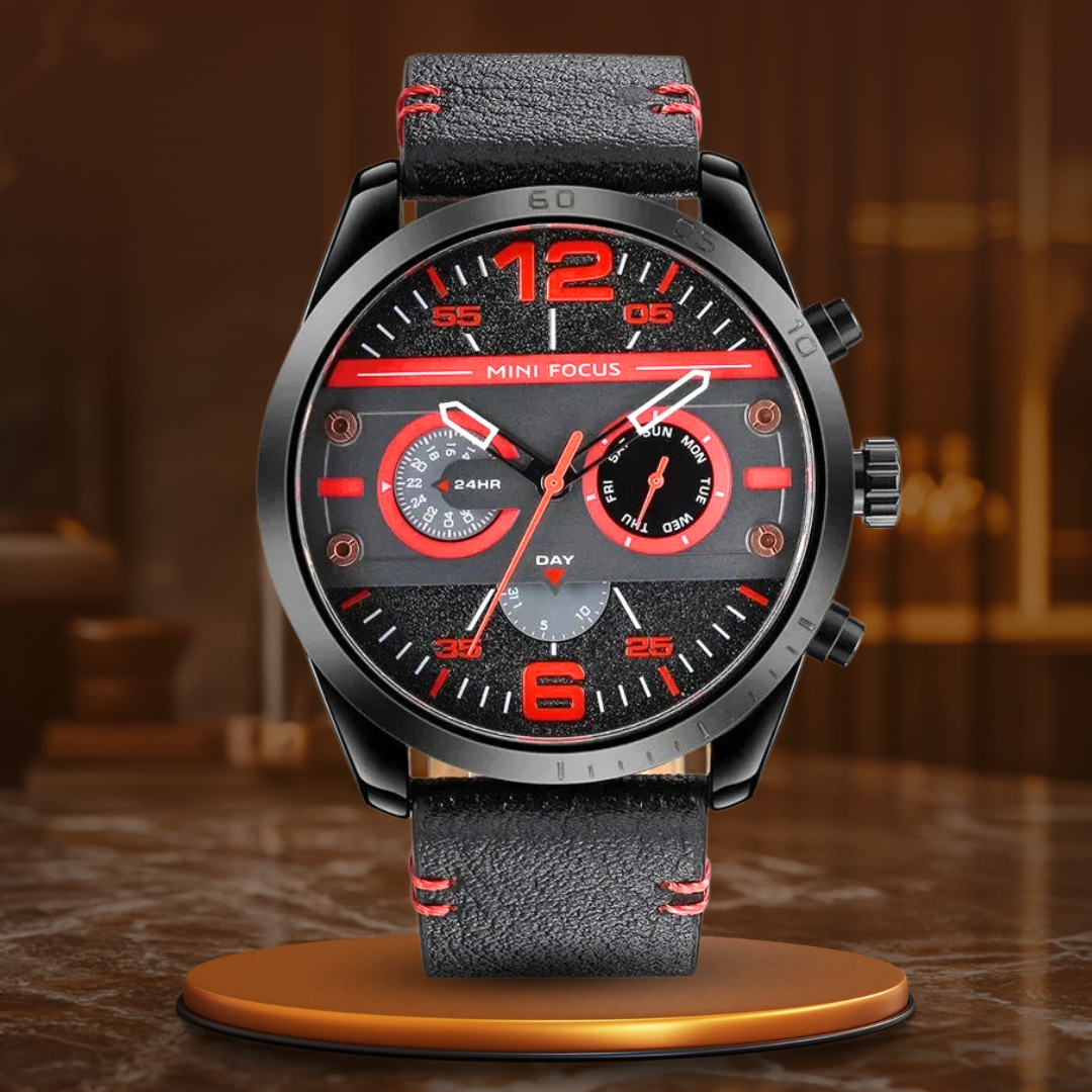 Luxus Lederband Quarz Chronograph Wasserdichte Sportuhr