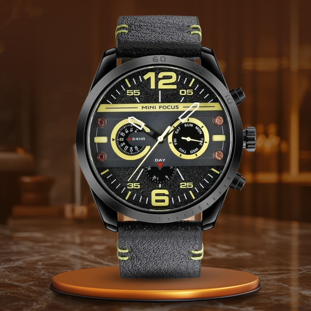 Luxus Lederband Quarz Chronograph Wasserdichte Sportuhr