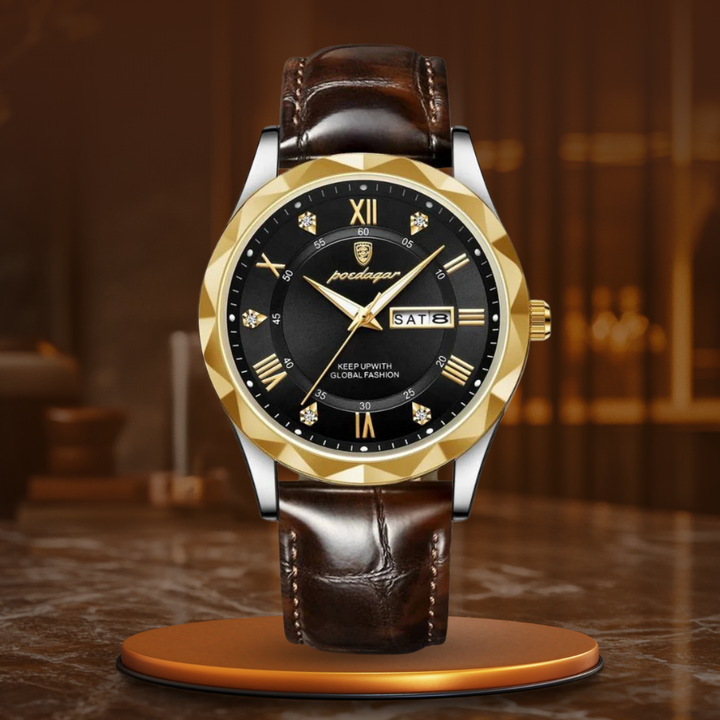 Luxuriöse Lederband Quarz Uhr