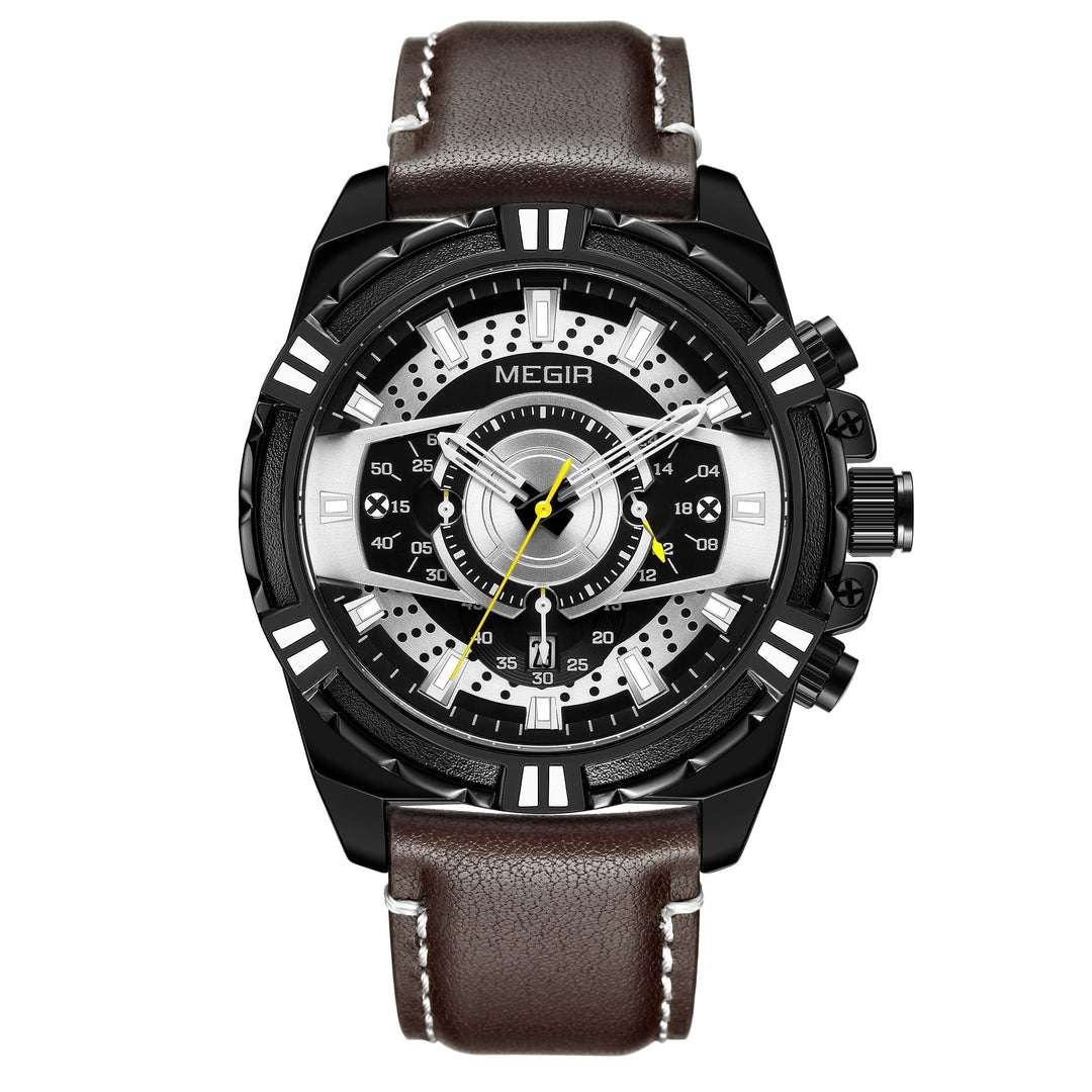 Luxuriöse Quarz-Chronograph Militär Sport Leder Uhr