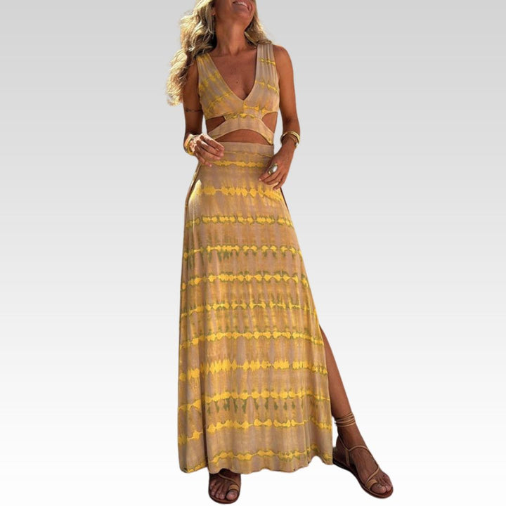 Angelica | Druck Ausschnitt Design Schlitz Stretch Kleid