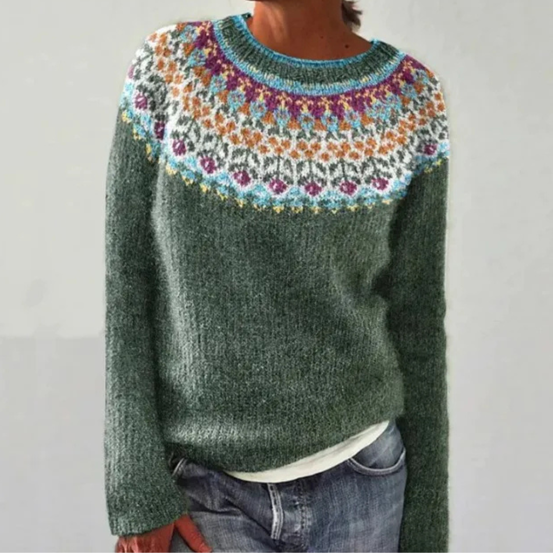 Silvia - Retro Herbstpullover mit Print